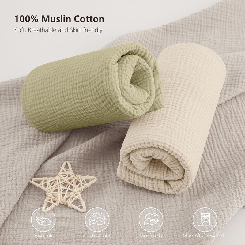 Bearmoss Muslin Mini Crib Sheets for Pack N Play Mattress - 100% Cotton - 38"x26" Soft Breathable Playard Baby Crib Sheets Neutral for Boys Girls - 2 Pack (Oat Latte) - Image 4